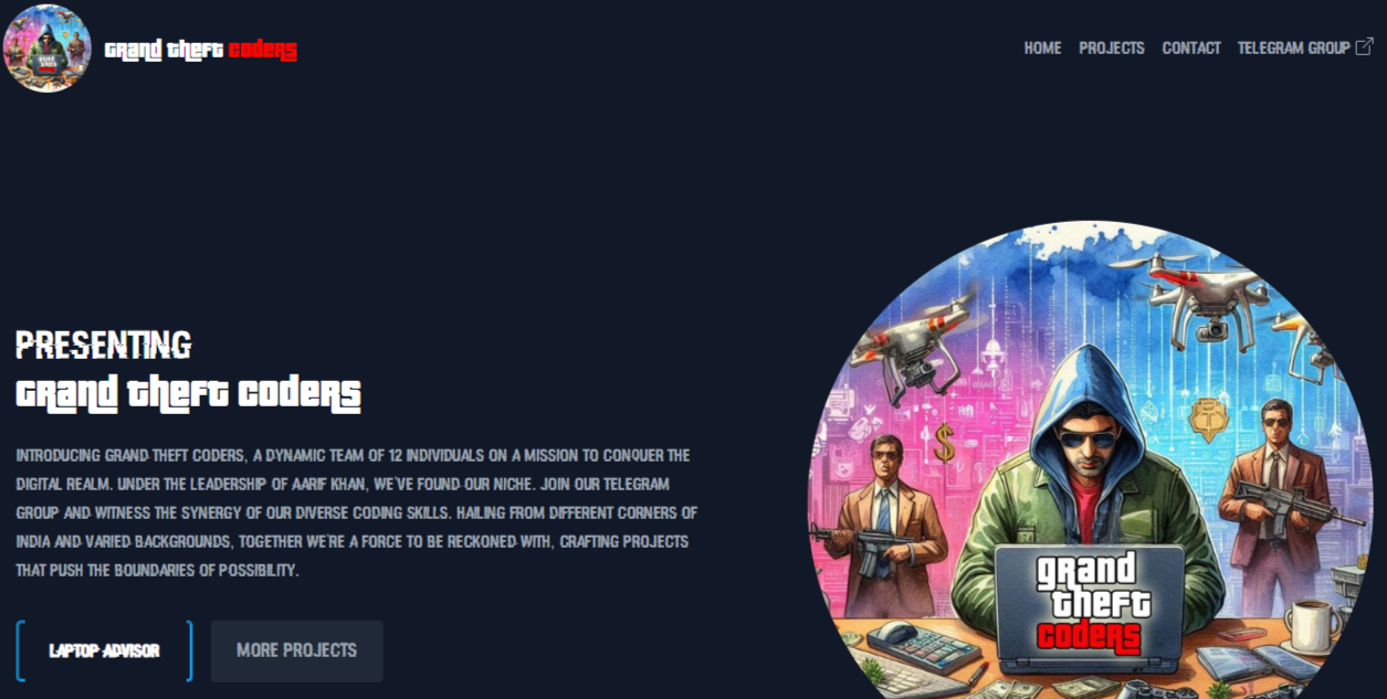 screenshot of grand theft coders website